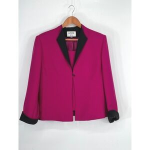 Kasper A.S.L. Womens Blazer Set 16 Jacket Camisole Pink Black Contrast